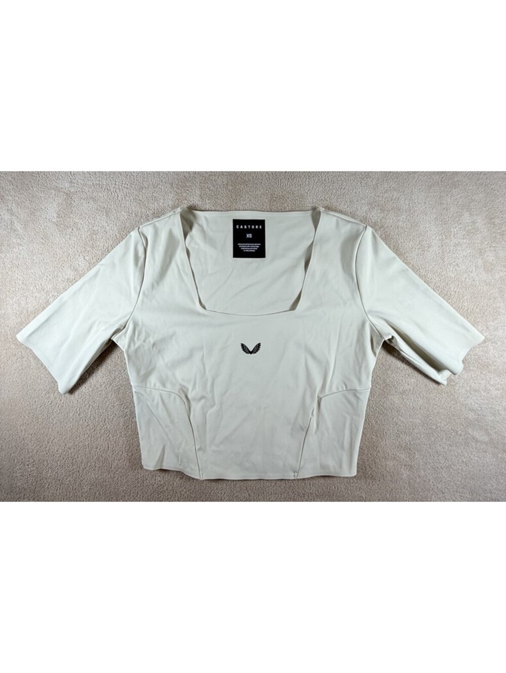 Castore XS White Performance Square Neck Cropped Short Sleeve Athletic Top